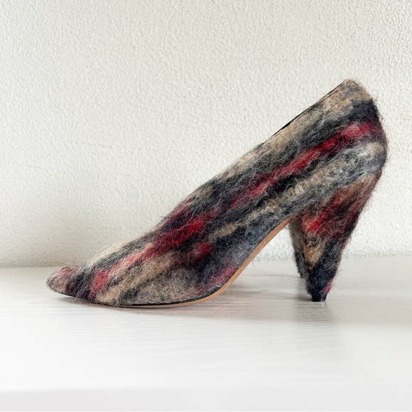 Celine Runway Phoebe Philo Mohair Wool Plaid Soft V Neck Heels Size EU 39.5 - Picture 1 of 14